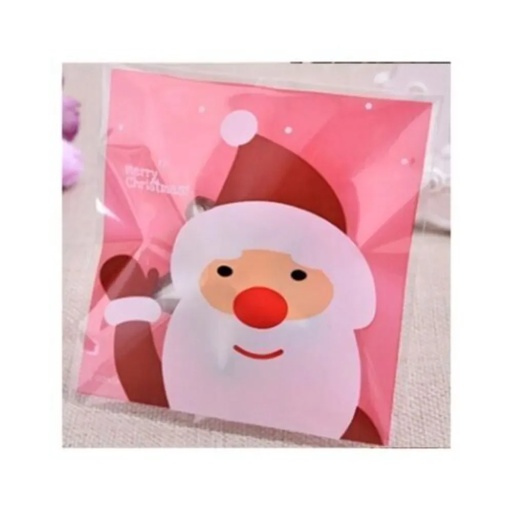 100 PCS Red‎ Christmas Self-Sealing Santa Gift Bag Cookie Candy Biscuit Packing